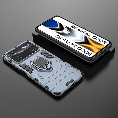 Funda Bumper Silicona y Plastico Mate Carcasa con Magnetico Anillo de dedo Soporte KC1 para Xiaomi Redmi Note 11E Pro 5G Azul