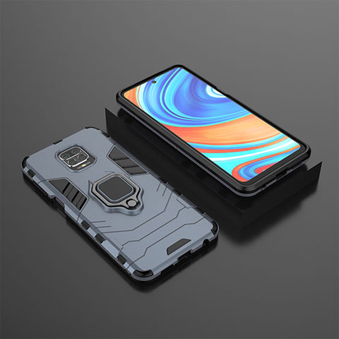 Funda Bumper Silicona y Plastico Mate Carcasa con Magnetico Anillo de dedo Soporte KC1 para Xiaomi Redmi Note 9S Azul