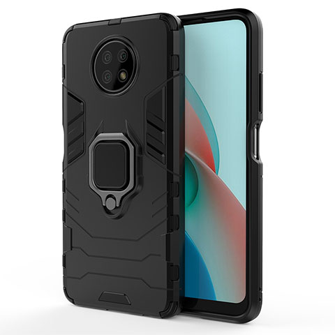 Funda Bumper Silicona y Plastico Mate Carcasa con Magnetico Anillo de dedo Soporte KC1 para Xiaomi Redmi Note 9T 5G Negro