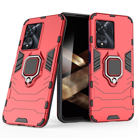 Funda Bumper Silicona y Plastico Mate Carcasa con Magnetico Anillo de dedo Soporte KC2 para Huawei Honor X5 Plus Rojo