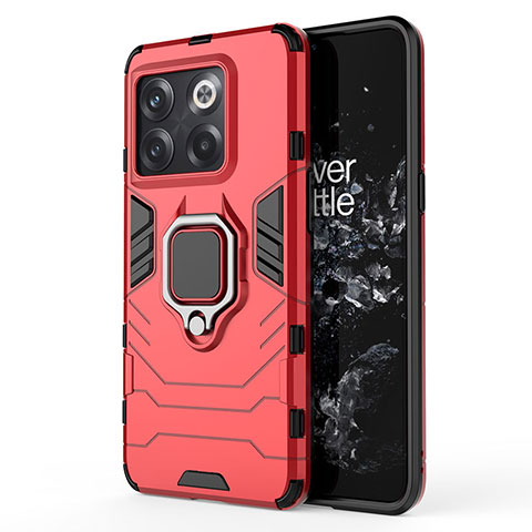 Funda Bumper Silicona y Plastico Mate Carcasa con Magnetico Anillo de dedo Soporte KC2 para OnePlus 10T 5G Rojo