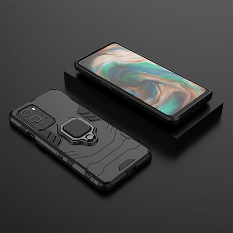 Funda Bumper Silicona y Plastico Mate Carcasa con Magnetico Anillo de dedo Soporte KC2 para OnePlus 9 Pro 5G Negro