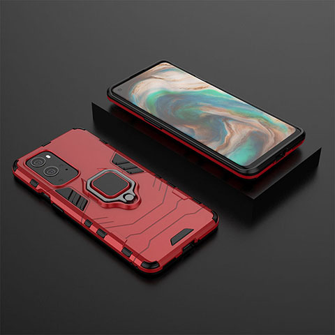 Funda Bumper Silicona y Plastico Mate Carcasa con Magnetico Anillo de dedo Soporte KC2 para OnePlus 9 Pro 5G Rojo