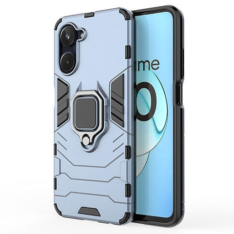 Funda Bumper Silicona y Plastico Mate Carcasa con Magnetico Anillo de dedo Soporte KC2 para Realme 10 4G Azul