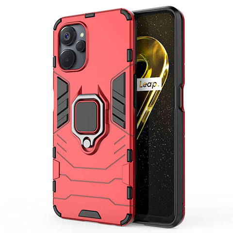 Funda Bumper Silicona y Plastico Mate Carcasa con Magnetico Anillo de dedo Soporte KC2 para Realme 10T 5G Rojo