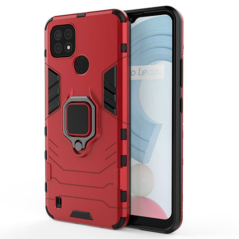 Funda Bumper Silicona y Plastico Mate Carcasa con Magnetico Anillo de dedo Soporte KC2 para Realme C21 Rojo