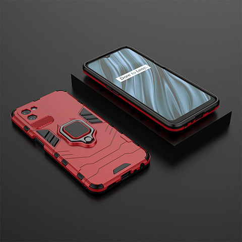 Funda Bumper Silicona y Plastico Mate Carcasa con Magnetico Anillo de dedo Soporte KC2 para Realme V11s 5G Rojo