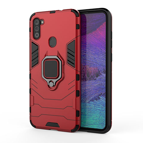 Funda Bumper Silicona y Plastico Mate Carcasa con Magnetico Anillo de dedo Soporte KC2 para Samsung Galaxy A11 Rojo