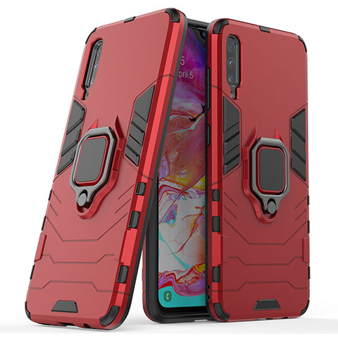 Funda Bumper Silicona y Plastico Mate Carcasa con Magnetico Anillo de dedo Soporte KC2 para Samsung Galaxy A70S Rojo