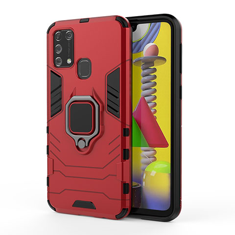 Funda Bumper Silicona y Plastico Mate Carcasa con Magnetico Anillo de dedo Soporte KC2 para Samsung Galaxy M31 Prime Edition Rojo