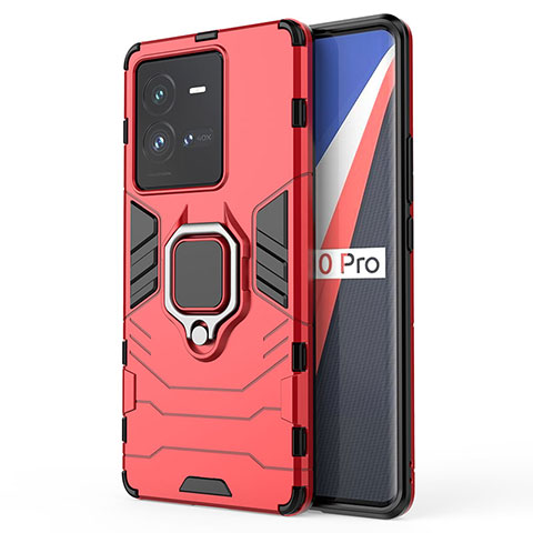 Funda Bumper Silicona y Plastico Mate Carcasa con Magnetico Anillo de dedo Soporte KC2 para Vivo iQOO 10 Pro 5G Rojo