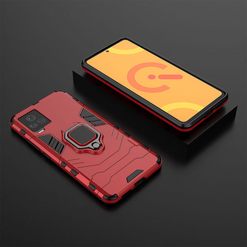 Funda Bumper Silicona y Plastico Mate Carcasa con Magnetico Anillo de dedo Soporte KC2 para Vivo iQOO 7 Legend 5G Rojo