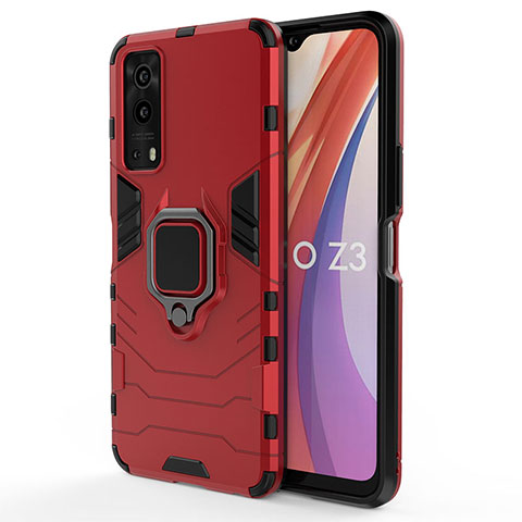 Funda Bumper Silicona y Plastico Mate Carcasa con Magnetico Anillo de dedo Soporte KC2 para Vivo iQOO Z3 5G Rojo