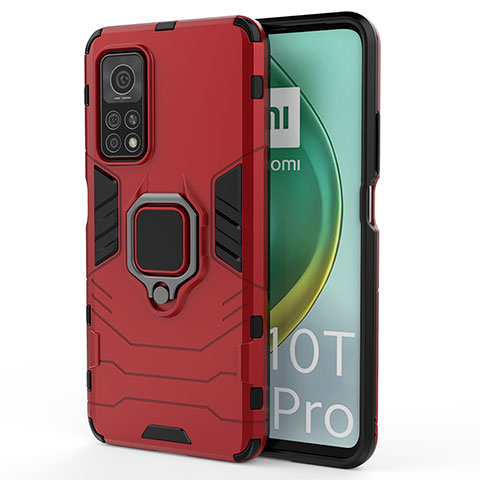 Funda Bumper Silicona y Plastico Mate Carcasa con Magnetico Anillo de dedo Soporte KC2 para Xiaomi Mi 10T 5G Rojo