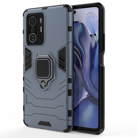 Funda Bumper Silicona y Plastico Mate Carcasa con Magnetico Anillo de dedo Soporte KC2 para Xiaomi Mi 11T Pro 5G Azul