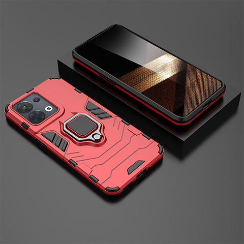 Funda Bumper Silicona y Plastico Mate Carcasa con Magnetico Anillo de dedo Soporte KC2 para Xiaomi Redmi Note 13 5G Rojo