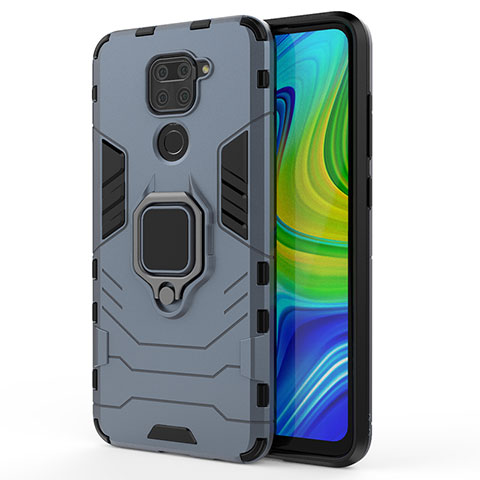 Funda Bumper Silicona y Plastico Mate Carcasa con Magnetico Anillo de dedo Soporte KC2 para Xiaomi Redmi Note 9 Azul