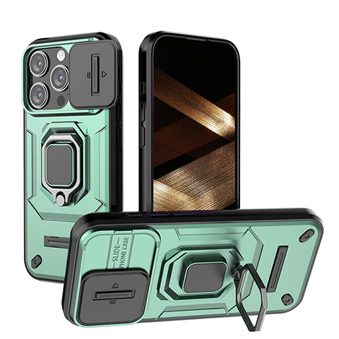 Funda Bumper Silicona y Plastico Mate Carcasa con Magnetico Anillo de dedo Soporte KC3 para Apple iPhone 13 Pro Max Verde