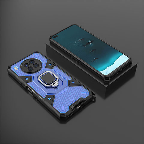 Funda Bumper Silicona y Plastico Mate Carcasa con Magnetico Anillo de dedo Soporte KC3 para Huawei Nova 8i Azul