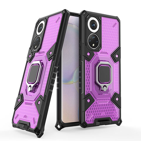 Funda Bumper Silicona y Plastico Mate Carcasa con Magnetico Anillo de dedo Soporte KC3 para Huawei Nova 9 Morado