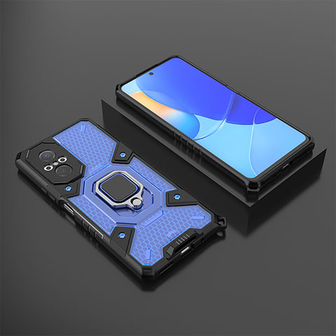 Funda Bumper Silicona y Plastico Mate Carcasa con Magnetico Anillo de dedo Soporte KC3 para Huawei Nova 9 SE Azul