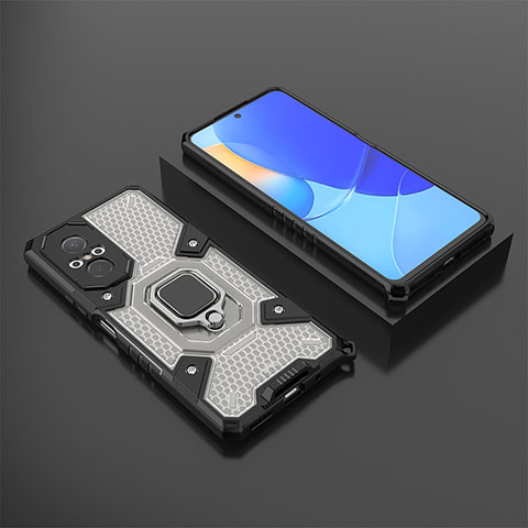 Funda Bumper Silicona y Plastico Mate Carcasa con Magnetico Anillo de dedo Soporte KC3 para Huawei Nova 9 SE Negro