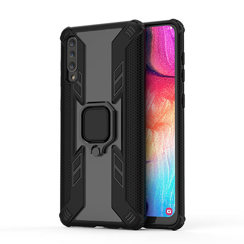 Funda Bumper Silicona y Plastico Mate Carcasa con Magnetico Anillo de dedo Soporte KC3 para Samsung Galaxy A50S Negro