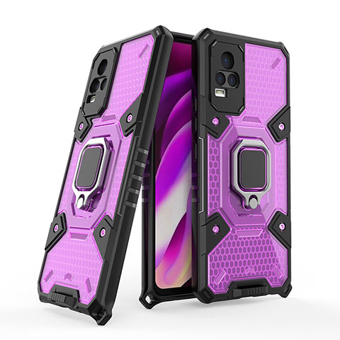 Funda Bumper Silicona y Plastico Mate Carcasa con Magnetico Anillo de dedo Soporte KC3 para Vivo V21e 4G Morado