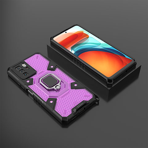 Funda Bumper Silicona y Plastico Mate Carcasa con Magnetico Anillo de dedo Soporte KC3 para Xiaomi Poco X3 GT 5G Morado