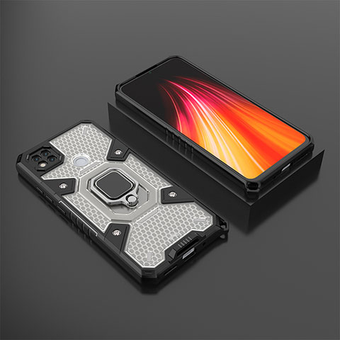 Funda Bumper Silicona y Plastico Mate Carcasa con Magnetico Anillo de dedo Soporte KC3 para Xiaomi Redmi 9 India Negro