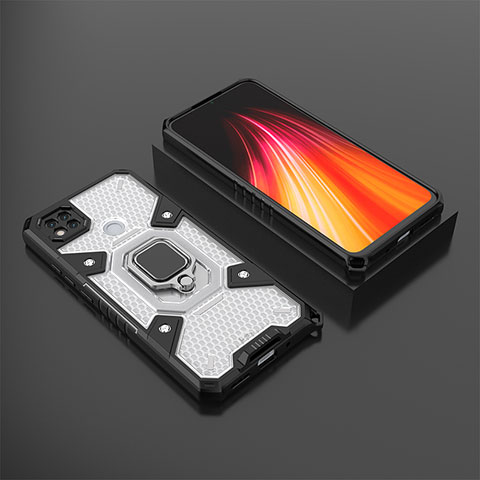 Funda Bumper Silicona y Plastico Mate Carcasa con Magnetico Anillo de dedo Soporte KC3 para Xiaomi Redmi 9C Blanco