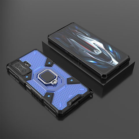 Funda Bumper Silicona y Plastico Mate Carcasa con Magnetico Anillo de dedo Soporte KC3 para Xiaomi Redmi K50 Gaming 5G Azul