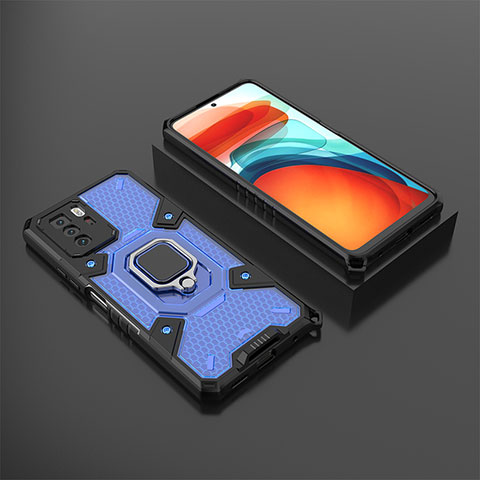 Funda Bumper Silicona y Plastico Mate Carcasa con Magnetico Anillo de dedo Soporte KC3 para Xiaomi Redmi Note 10 Pro 5G Azul