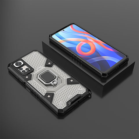 Funda Bumper Silicona y Plastico Mate Carcasa con Magnetico Anillo de dedo Soporte KC3 para Xiaomi Redmi Note 11 4G (2022) Negro