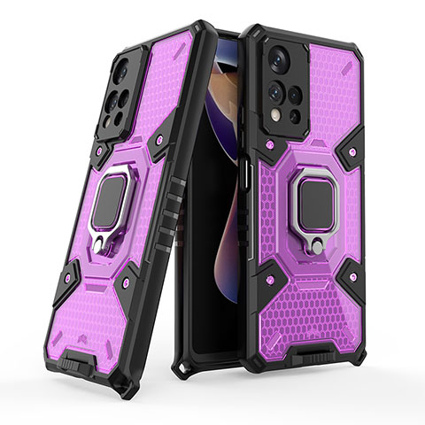 Funda Bumper Silicona y Plastico Mate Carcasa con Magnetico Anillo de dedo Soporte KC3 para Xiaomi Redmi Note 11 Pro+ Plus 5G Morado