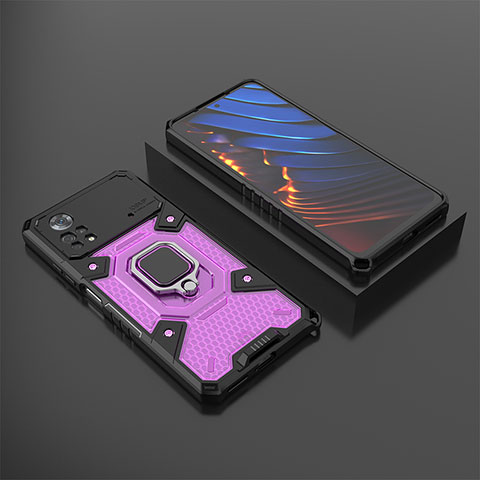 Funda Bumper Silicona y Plastico Mate Carcasa con Magnetico Anillo de dedo Soporte KC3 para Xiaomi Redmi Note 11E Pro 5G Morado