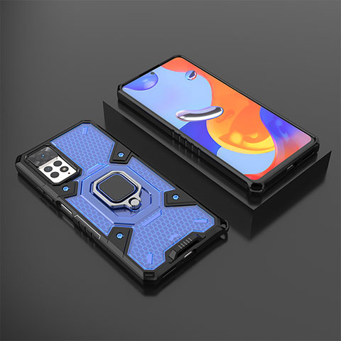 Funda Bumper Silicona y Plastico Mate Carcasa con Magnetico Anillo de dedo Soporte KC3 para Xiaomi Redmi Note 12 Pro 4G Azul