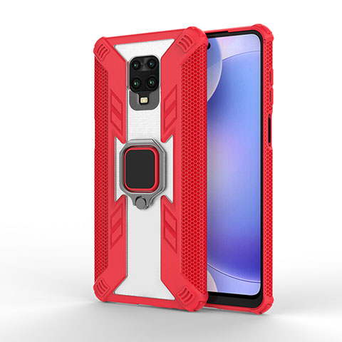 Funda Bumper Silicona y Plastico Mate Carcasa con Magnetico Anillo de dedo Soporte KC3 para Xiaomi Redmi Note 9 Pro Max Rojo