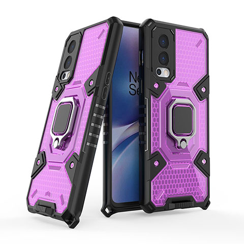 Funda Bumper Silicona y Plastico Mate Carcasa con Magnetico Anillo de dedo Soporte KC4 para OnePlus Nord 2 5G Morado