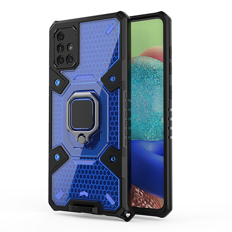 Funda Bumper Silicona y Plastico Mate Carcasa con Magnetico Anillo de dedo Soporte KC4 para Samsung Galaxy A71 4G A715 Azul