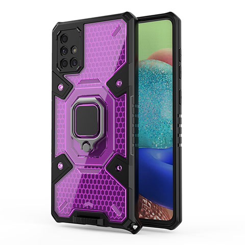 Funda Bumper Silicona y Plastico Mate Carcasa con Magnetico Anillo de dedo Soporte KC4 para Samsung Galaxy A71 4G A715 Morado