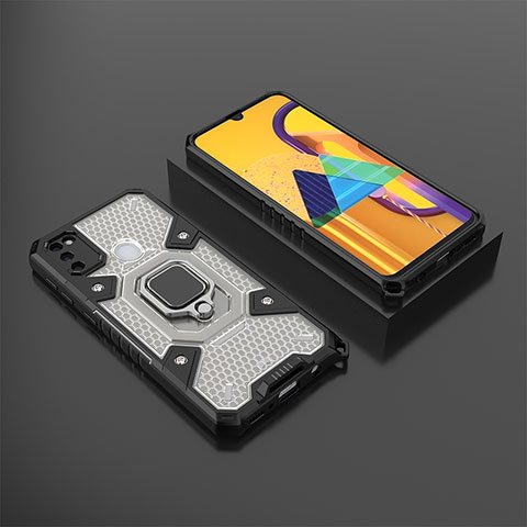 Funda Bumper Silicona y Plastico Mate Carcasa con Magnetico Anillo de dedo Soporte KC4 para Samsung Galaxy M30s Negro