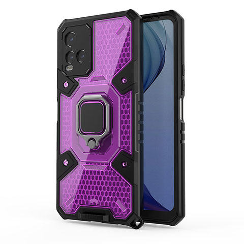 Funda Bumper Silicona y Plastico Mate Carcasa con Magnetico Anillo de dedo Soporte KC4 para Vivo Y33s Morado