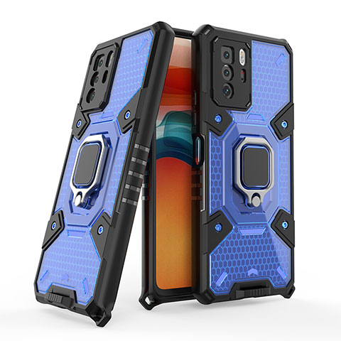 Funda Bumper Silicona y Plastico Mate Carcasa con Magnetico Anillo de dedo Soporte KC4 para Xiaomi Poco X3 GT 5G Azul