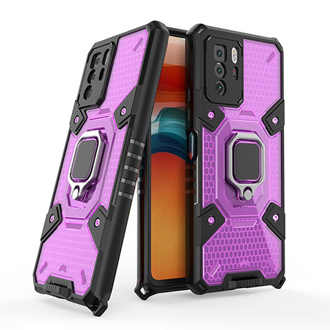 Funda Bumper Silicona y Plastico Mate Carcasa con Magnetico Anillo de dedo Soporte KC4 para Xiaomi Poco X3 GT 5G Morado