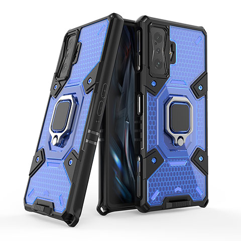 Funda Bumper Silicona y Plastico Mate Carcasa con Magnetico Anillo de dedo Soporte KC4 para Xiaomi Redmi K50 Gaming 5G Azul