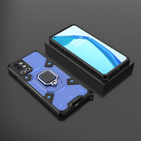 Funda Bumper Silicona y Plastico Mate Carcasa con Magnetico Anillo de dedo Soporte KC5 para OnePlus 9R 5G Azul