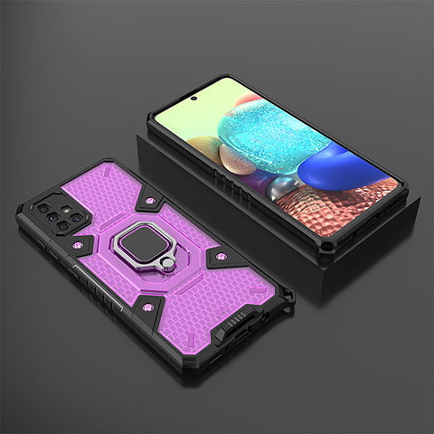 Funda Bumper Silicona y Plastico Mate Carcasa con Magnetico Anillo de dedo Soporte KC5 para Samsung Galaxy A71 4G A715 Morado