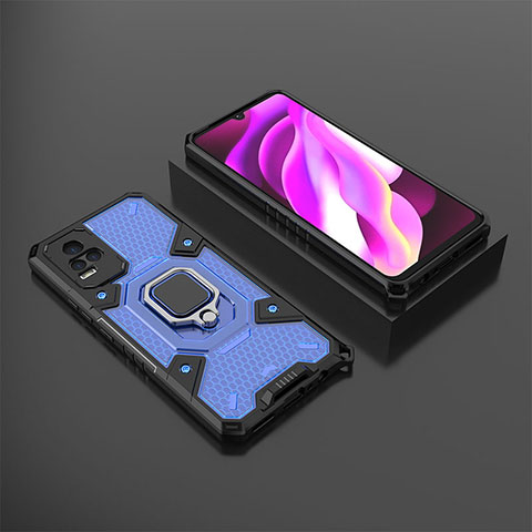 Funda Bumper Silicona y Plastico Mate Carcasa con Magnetico Anillo de dedo Soporte KC5 para Vivo V21e 4G Azul