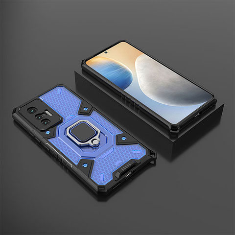 Funda Bumper Silicona y Plastico Mate Carcasa con Magnetico Anillo de dedo Soporte KC5 para Vivo X70t Azul